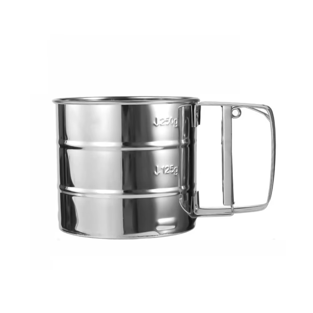 Tamis à farine, tasse de tamis à café en poudre, tamis de cuisson semi-automatique en maille d'acier