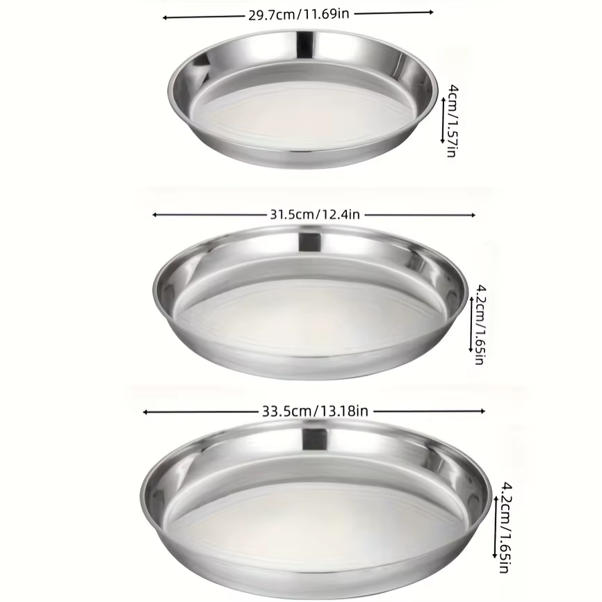 Paquet de 3 plateaux de cuisson en acier inoxydable – Poêles à pizza rondes résistantes à la chaleur