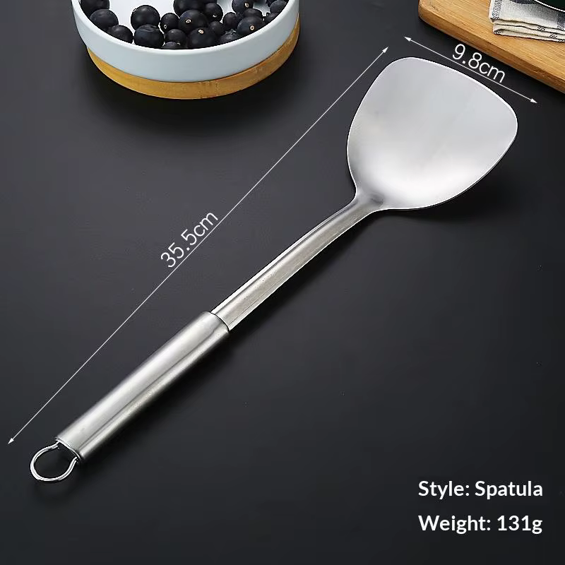 Spatule de cuisine durable en acier inoxydable, louche, cuillère ajourée, spatule à long manche, ust
