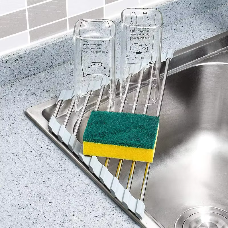 Égouttoir à vaisselle triangulaire enroulable, organisateur d'évier de cuisine, coin sur l'évier, po
