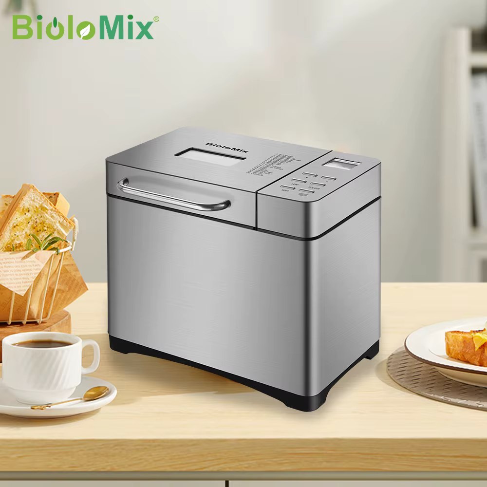 BioloMix – Machine à pain automatique 19 en 1, en acier inoxydable, avec 3 tailles de pain, distribu