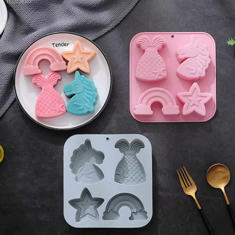 Moule à chocolat en Silicone licorne poreuse de dessin animé, sirène, gâteau aux bonbons, cuisson su