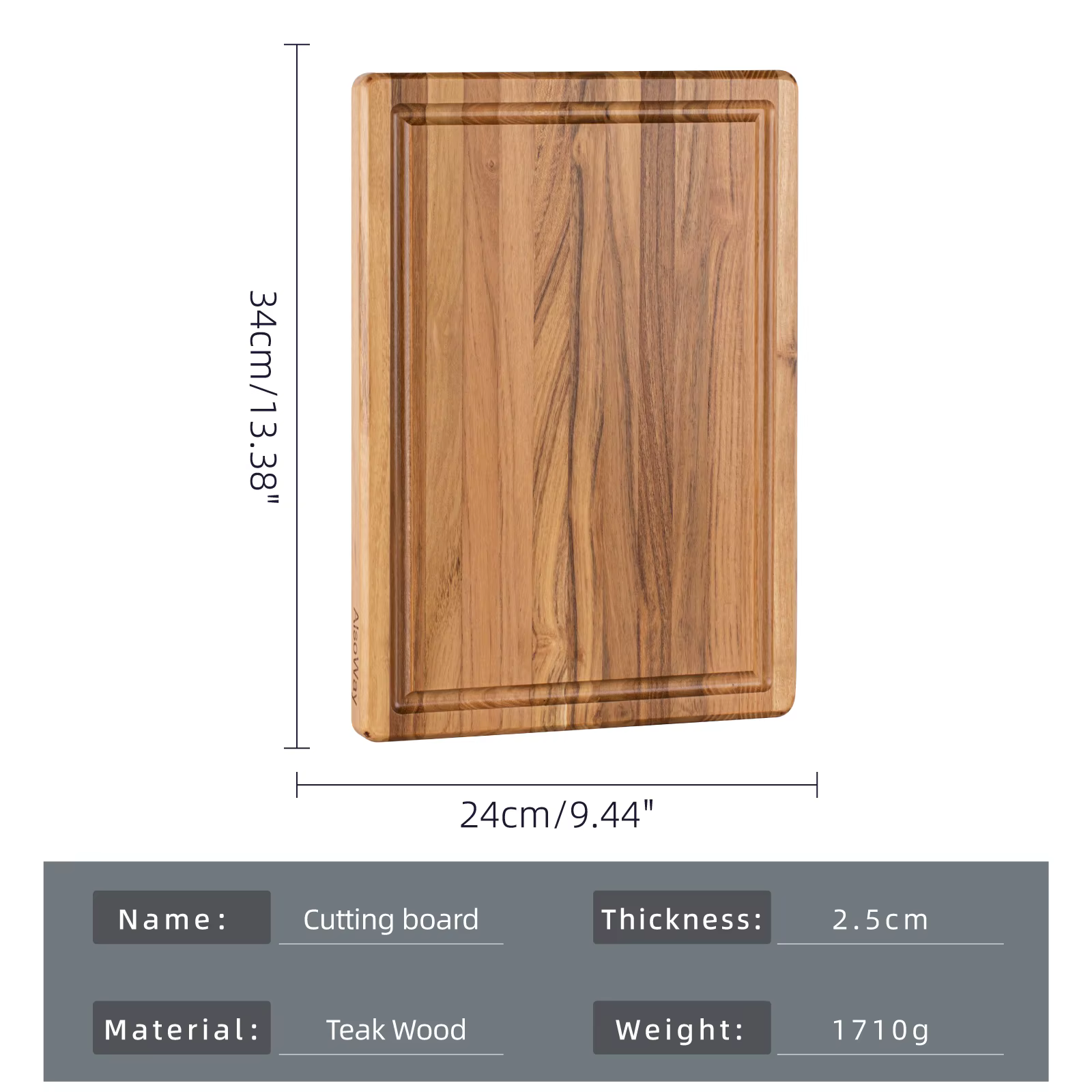 Grande planche à découper en bois de teck pour cuisine avec rainure de jus, bloc de boucher de charc