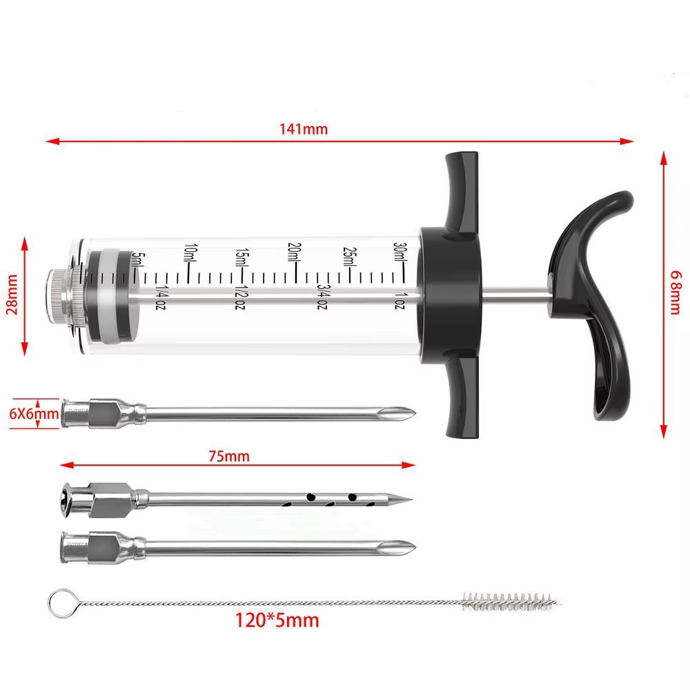 Seringue à injecter de la viande avec 3 aiguilles d'injection de marinade pour barbecue, kit d'injec