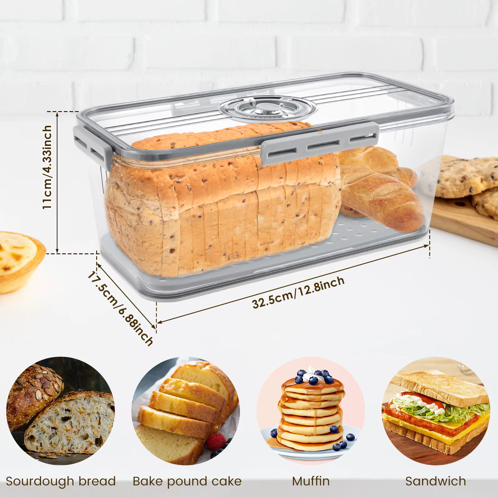 Boîte à pain scellage des aliments, récipient à pain avec enregistrement à pression, boîte de stocka