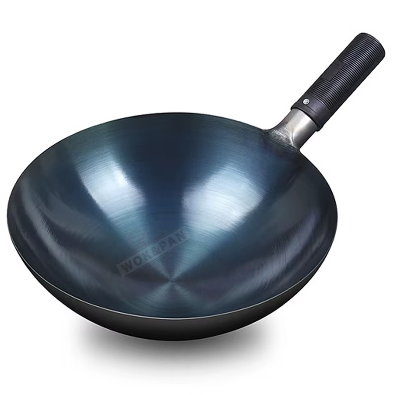 Wok en fer bleu d'assaisonnement 32/34cm, Pot antiadhésif non revêtu, Wok de Chef classique léger, u