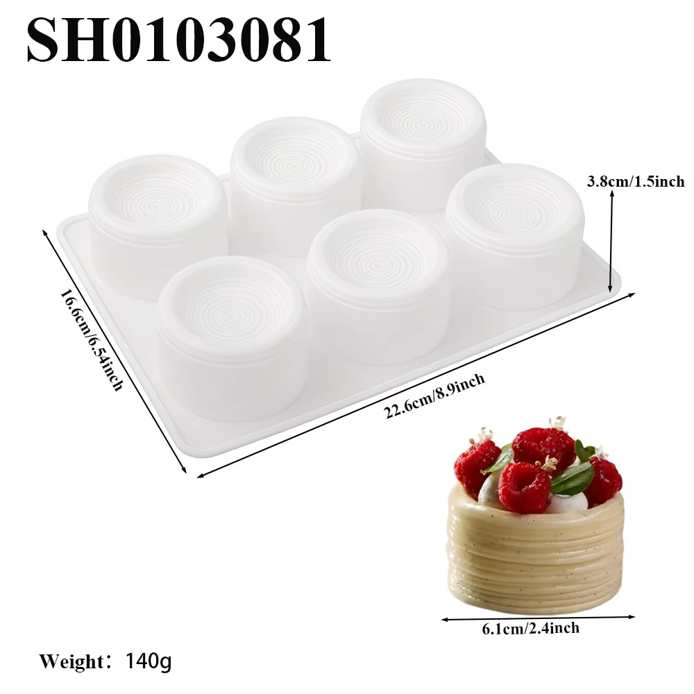 Moule en silicone cylindrique Mont Blanc à 6 cavités pour chocolat, pudding, desserts, bougies et sa