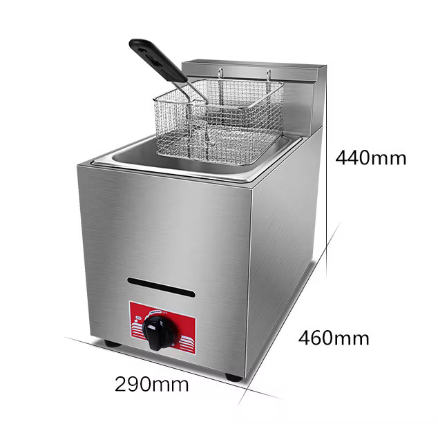 Friteuse professionnelle au gaz GPL avec panier de 8 L et couvercle, en acier inoxydable, à poser su