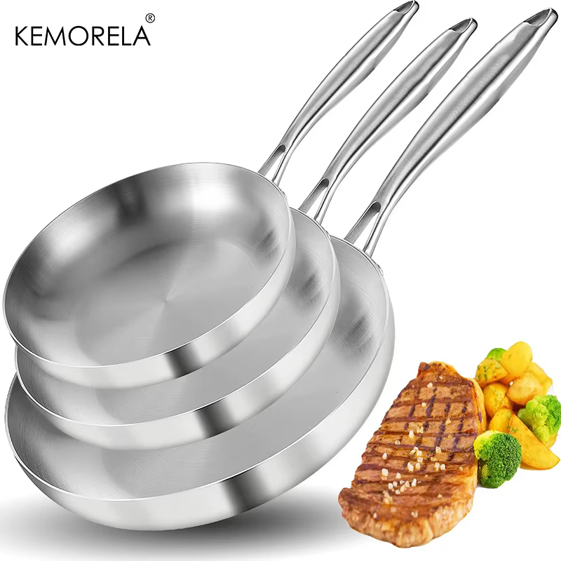 2/3 pièces poêle 22/24/26/28CM 304 acier inoxydable 2MM d'épaisseur Wok poêle 5 plis en acier de qua