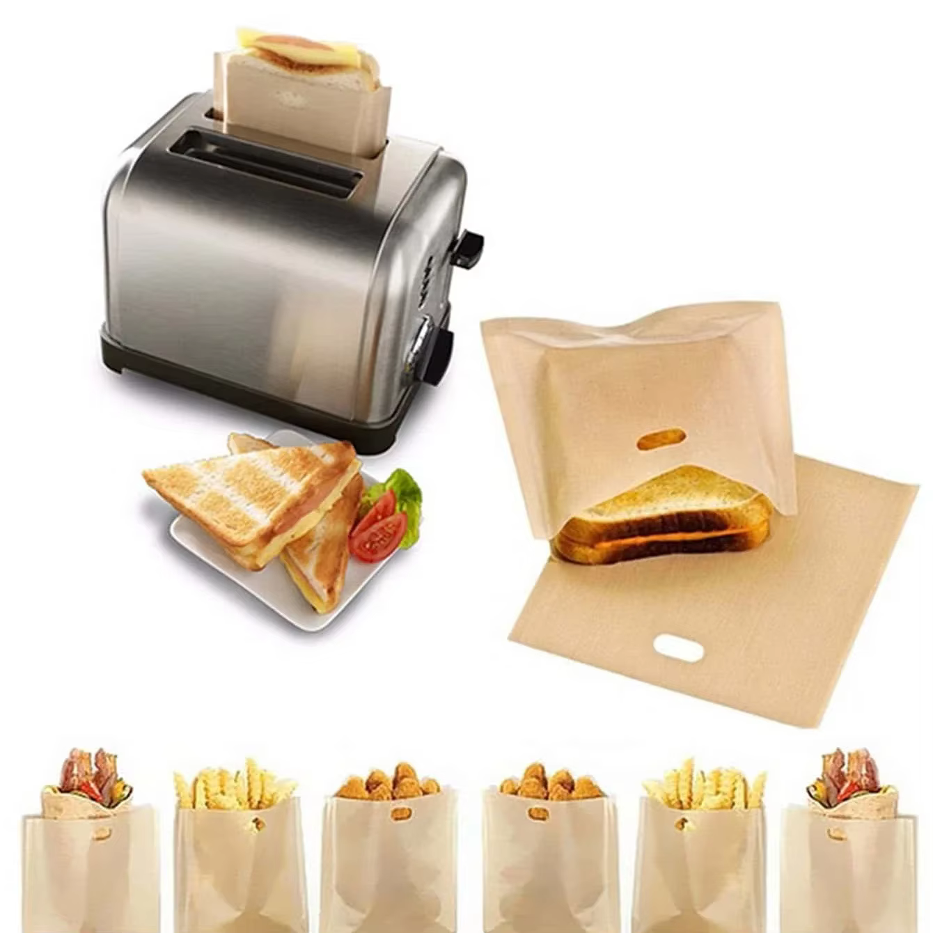 Sacs grille-pain réutilisables antiadhésifs résistants à la chaleur, sacs chauffants pour sandwichs 