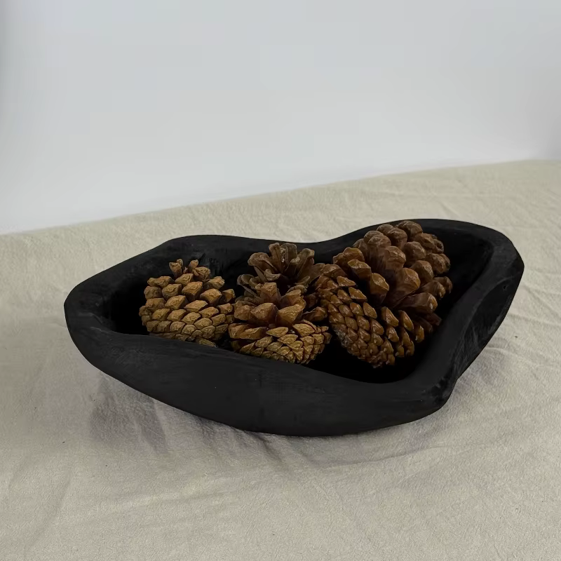 Assiette à fruits en bois de forme noire, assiette décorative carbonisée, accessoires pour décoratio