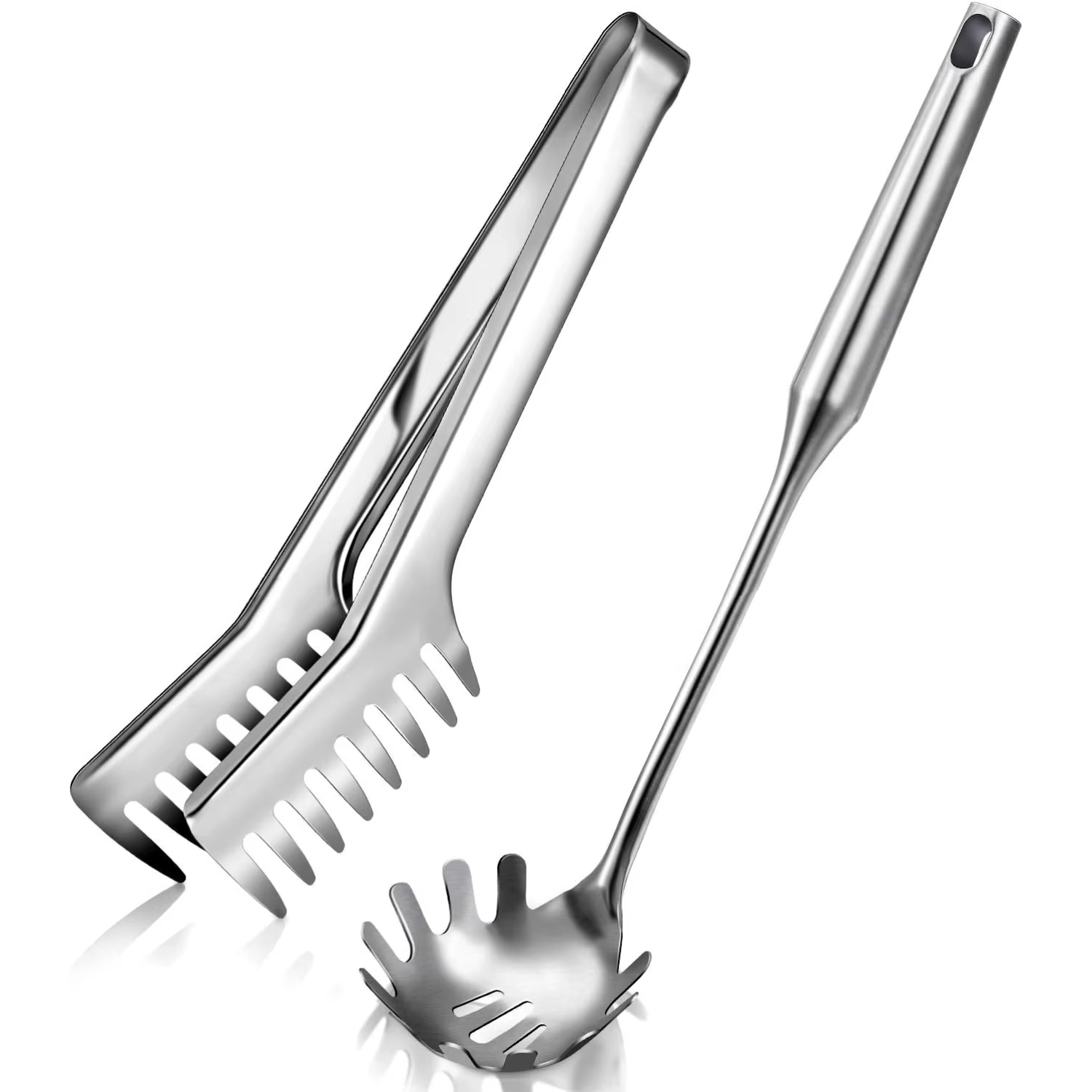 Cuillère à pâtes en acier inoxydable à dents, grand ustensile à spaghetti, pince de 9,4'' et fourche