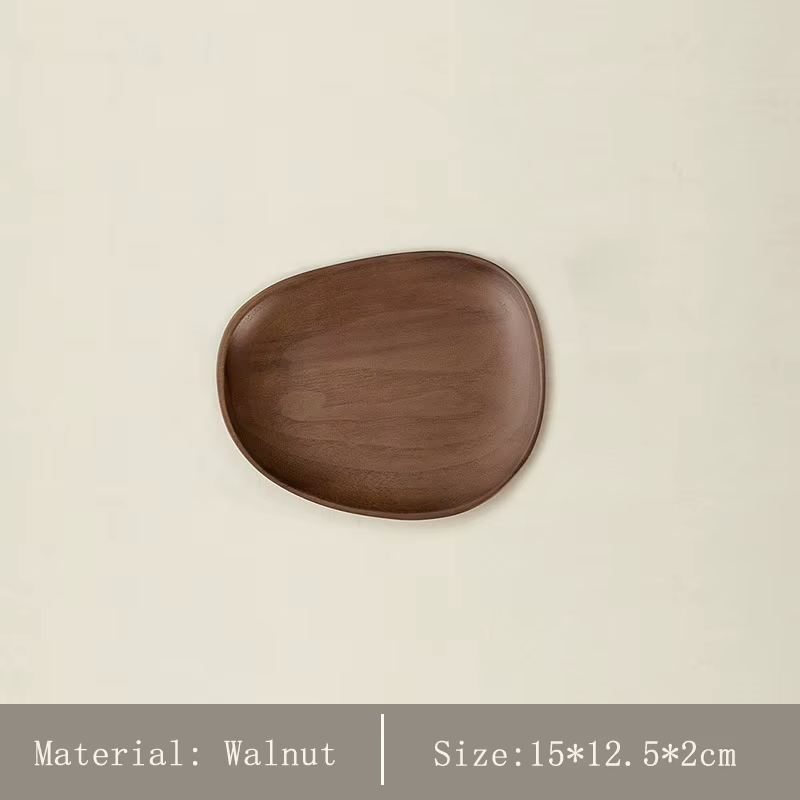 Assiettes en bois de noyer de style japonais HeMu - Plateaux de service ovales irréguliers en bois, 