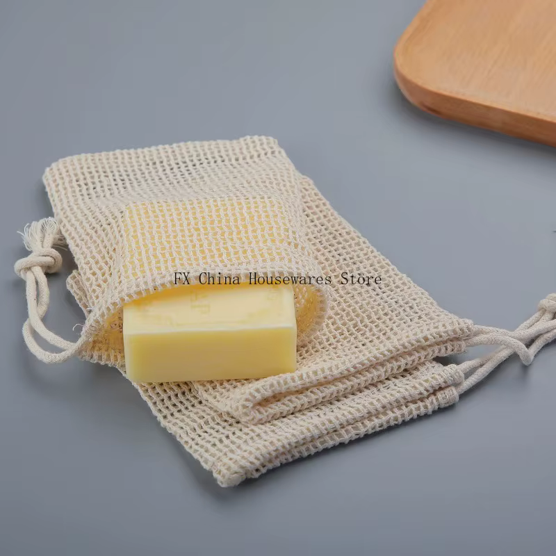 Sac à savon en coton naturel fait main, écologique, en maille, pour le nettoyage du corps et les soi