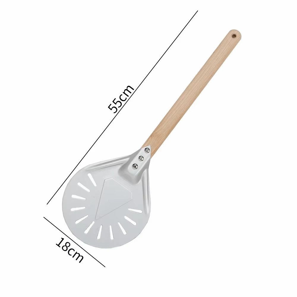 Pagaie à Pizza tournante de 7/8 pouces, manche en bois, retourneur de crêpes perforé, pelle à Pizza 