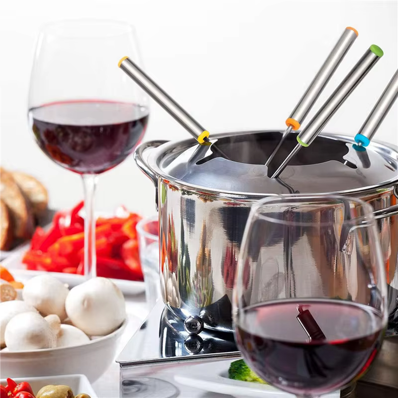 Paquet de 8 fourchettes à Fondue en acier inoxydable, 12 poignées en bois et 12 poignées en acier in