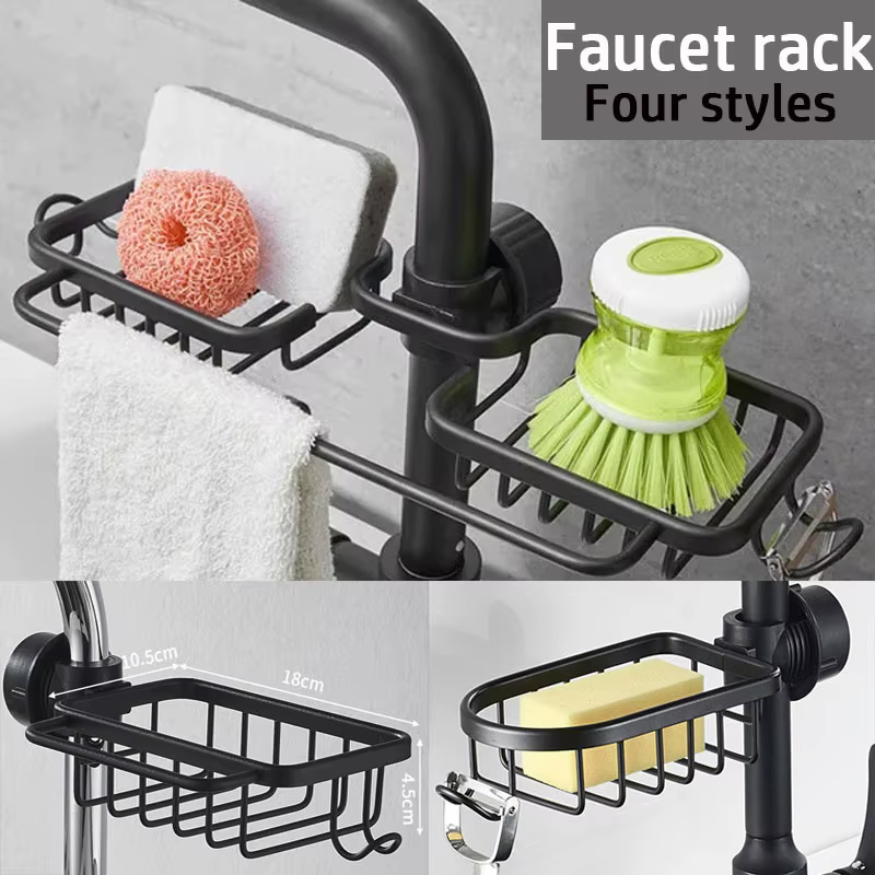 Égouttoir d'évier de cuisine, panier de rangement d'éponge, support de robinet, espace en aluminium,
