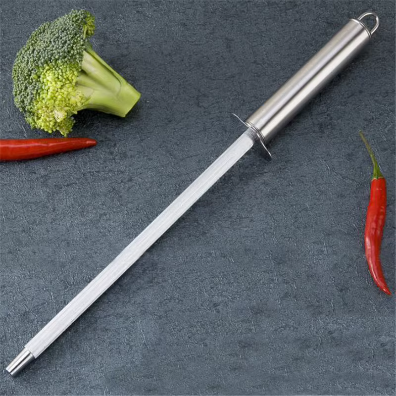Affûteur de couteaux à tige avec poignée en acier inoxydable, pour Chefs, couteaux en acier, Assista