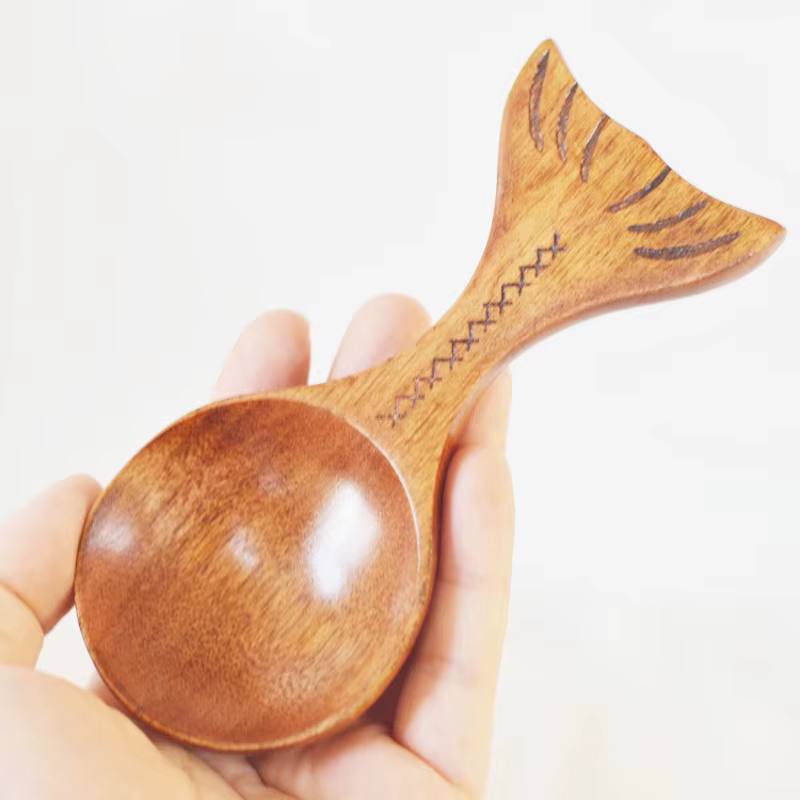 Cuillère à Sauce rétro en forme de poisson, 100 pièces, Style japonais, manche court, cuillère en bo