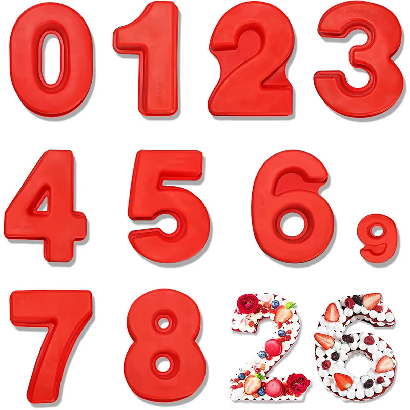LMETJMA 10 pouces 3D grand nombre moule à gâteau 0-9 moules à gâteaux en Silicone numérique formes d