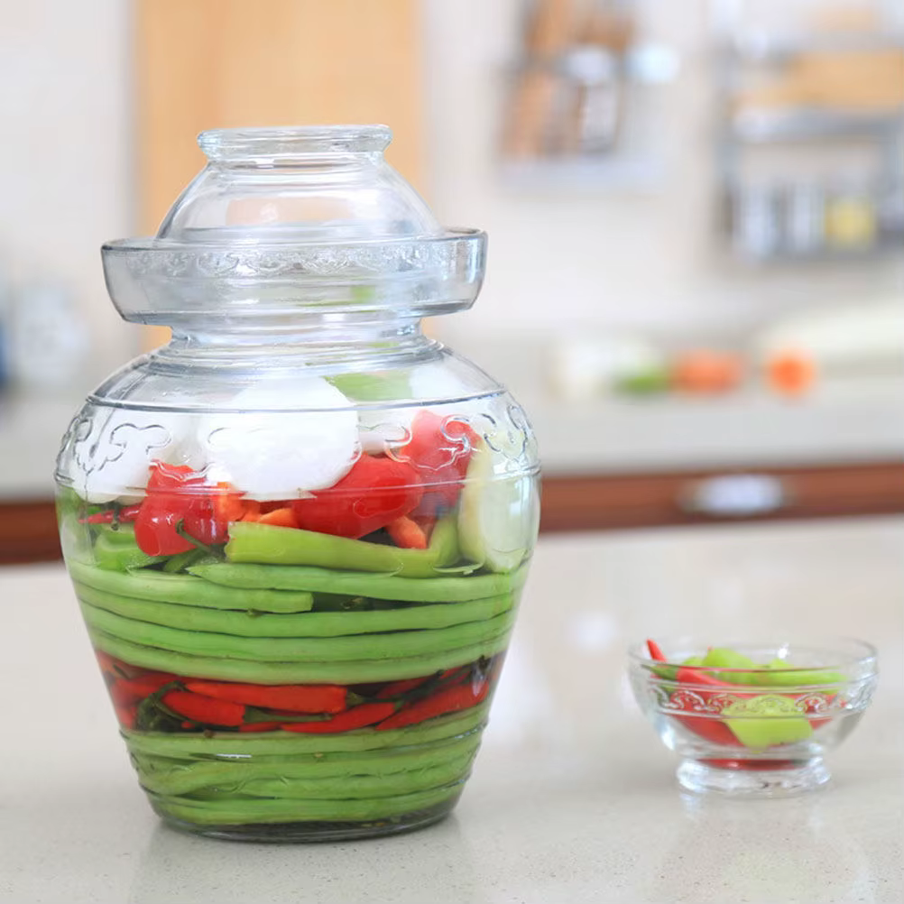 Bocal en verre hermétique pour la fermentation de kimchi, de chou sauvage et de légumes, grande capa