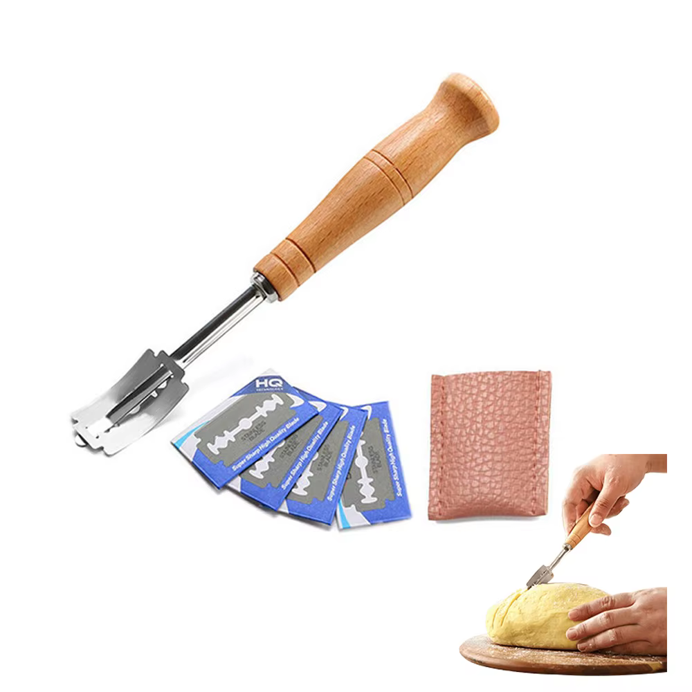 Manche en bois pour pain au levain, outil de coupe du pain à crête avec 5 lames, couteau de marquage
