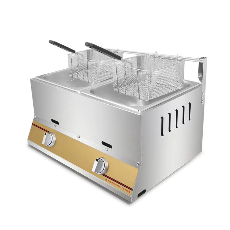 Friteuse à gaz professionnelle 12L Double cylindre friteuse à gaz chips de poulet réservoir de frite