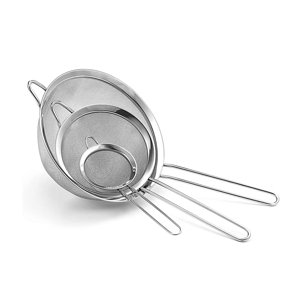 Ensemble de tamis à farine polyvalent en acier inoxydable avec poignée, tamis à maille fine, outil d