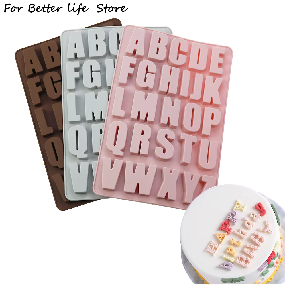 Moule à gâteau en Gel de silice, 26 lettres majuscules, 26 trous, pour chocolat, bricolage, grandes 