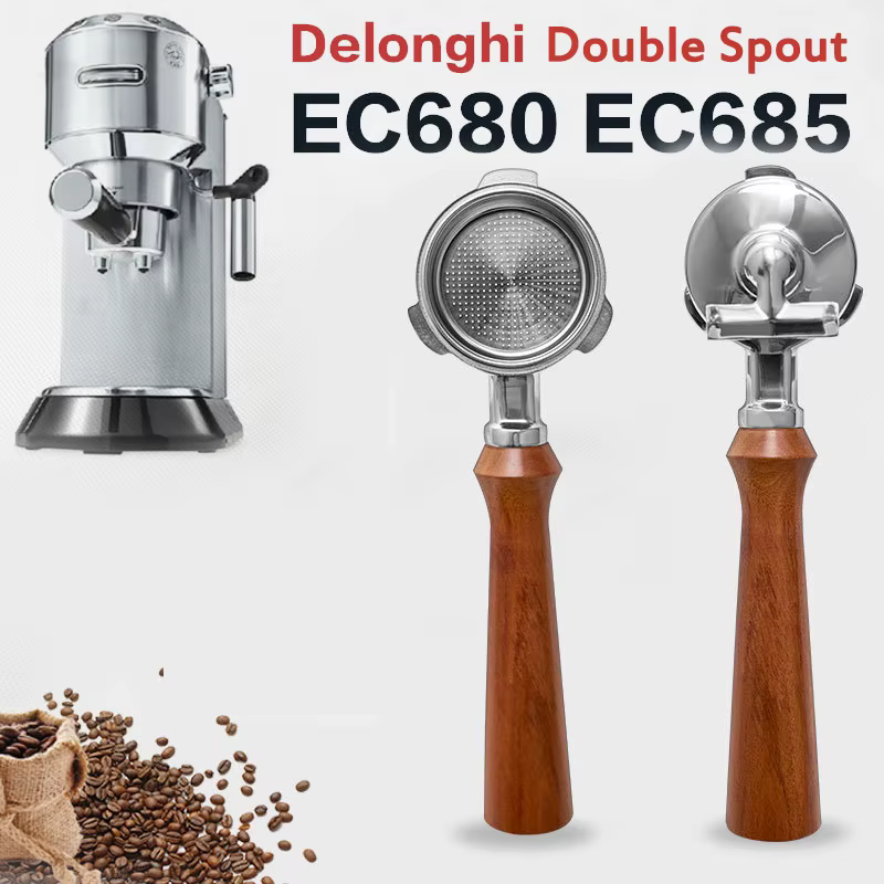 Porte-filtre à café à Double bec de 51mm, avec panier de 1 à 2 tasses, pour Machine à café Delonghi 