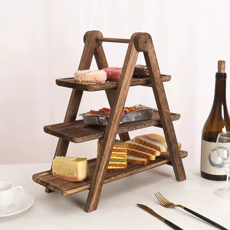 Support à gâteaux à 3 niveaux en bois de Paulownia naturel, étagère de rangement de cuisine pour vai