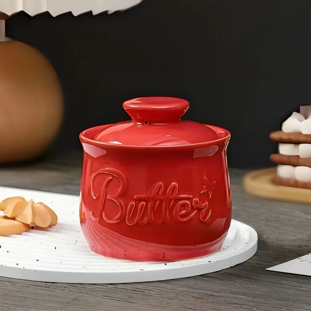 Cloche à beurre hermétique en céramique avec couvercle, boîte de rangement pour fromage, pot à épice