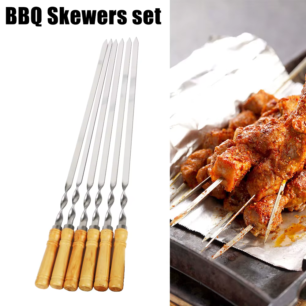 Bâton de gril d'extérieur en acier inoxydable, Shish Kebab en bois, Modules de barbecue, Bâton de gr