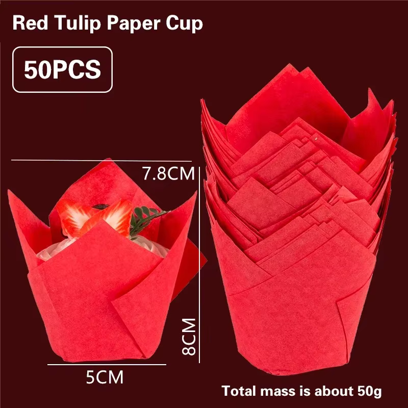 Gobelets en papier pour muffins tulipes, 50 pièces, anti-huile, doublure de Cupcakes, boîte à muffin