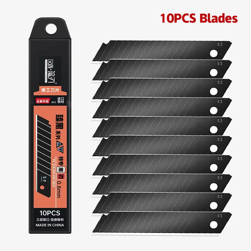 Lame de couteau utilitaire de remplacement en acier au carbone, 100mm x 18mm, noir, outil de bricola
