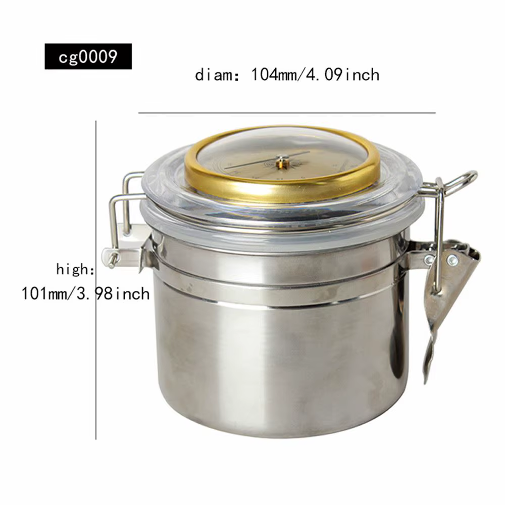 Pot en acier inoxydable + feuille humidifiante + thermomètre – Boîte hermétique pour café, thé, ciga