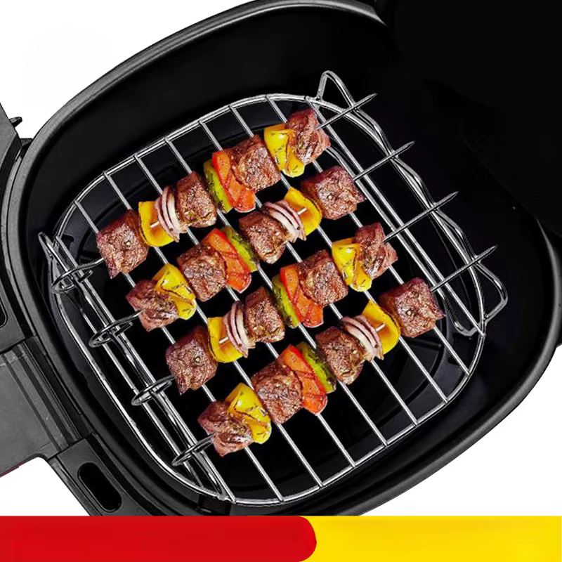 Ensemble de gril d'extérieur avec brochettes, friteuse à air carrée, cuiseur à vapeur, support de ba