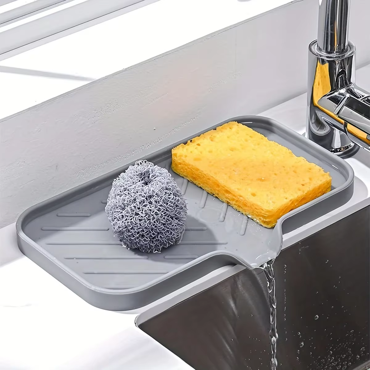 Plateau d'évier en Silicone avec vidange, support de rangement d'éponge de savon, comptoir d'évier, 
