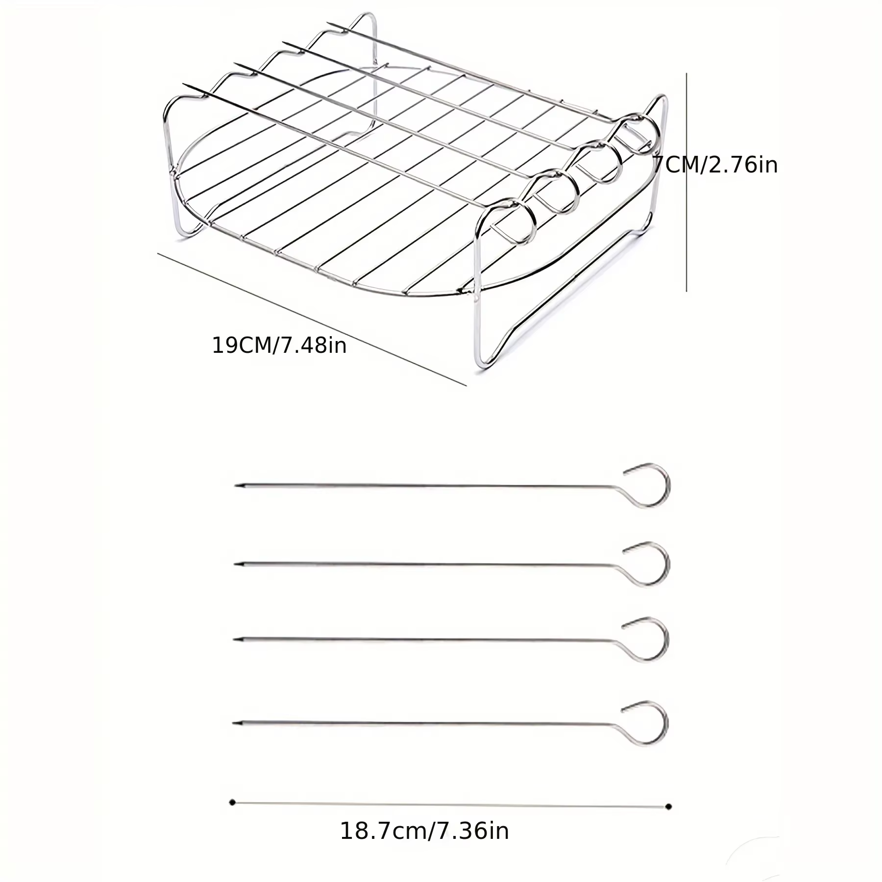 Grille carrée pour friteuse à air de 20 cm/7,87 po en acier inoxydable, avec 4 brochettes pour barbe
