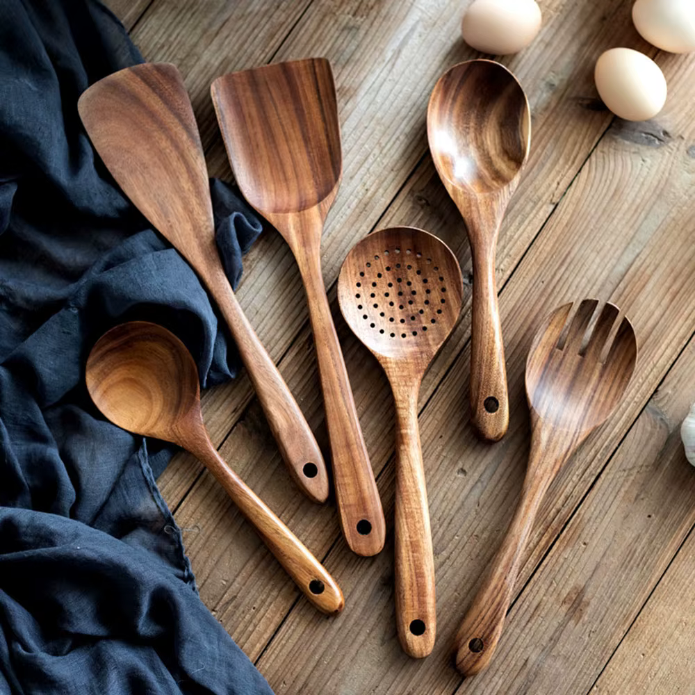 Pelles de cuisine en bois F2, cuillère, passoire, ensemble d'ustensiles de cuisine, couverts ménager