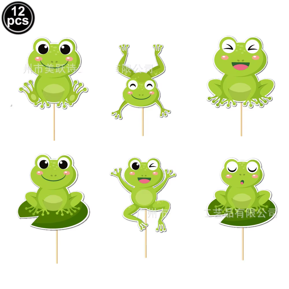 Décoration de gâteau d'anniversaire en forme de grenouille de dessin animé, mini décoration de gâtea