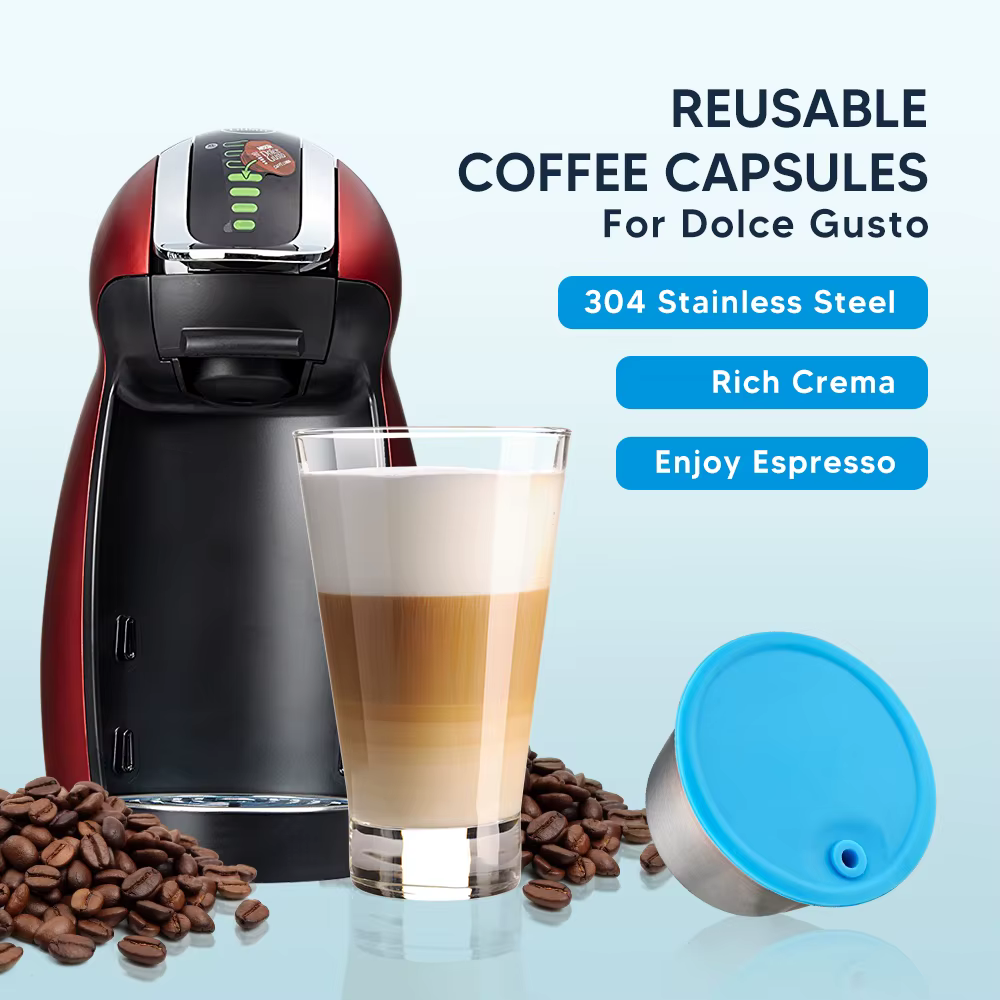 Capsule Dolce Gusto rechargeable en métal inoxydable, couvercle en Silicone, Machine à café Dolci Gu