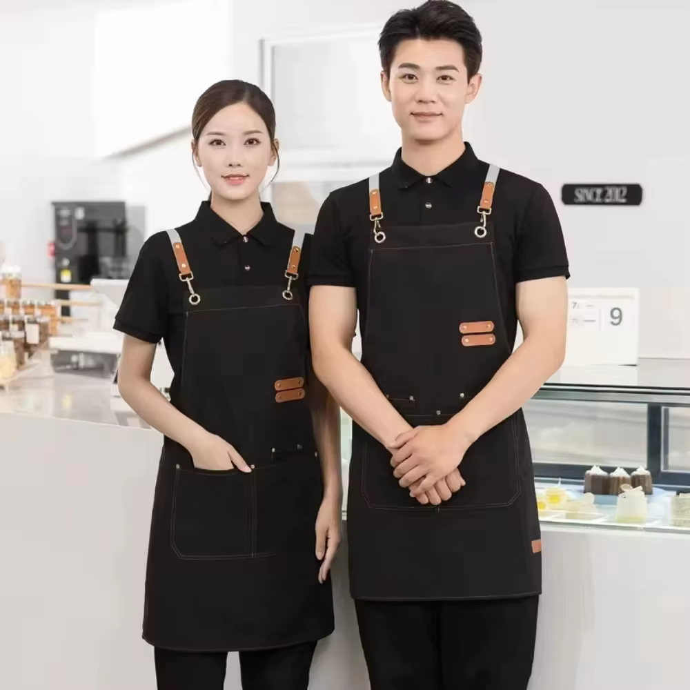 Tablier de travail professionnel hommes femmes cuisine tablier imperméable plusieurs poches serveur 