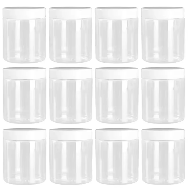 Pot en plastique transparent de 250ml avec couvercle blanc, pots de stockage de grains de bonbons, b