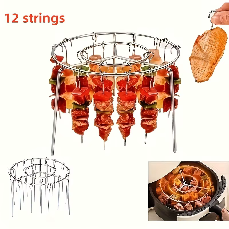 Support vertical pour frites et brochettes pour une cuisson uniforme, idéal pour les cuisses, les ai