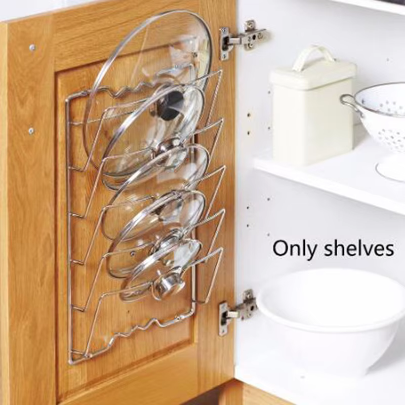 1 pièces accessoires de cuisine en acier inoxydable Pot couvercle étagère cuisine organisateur casse