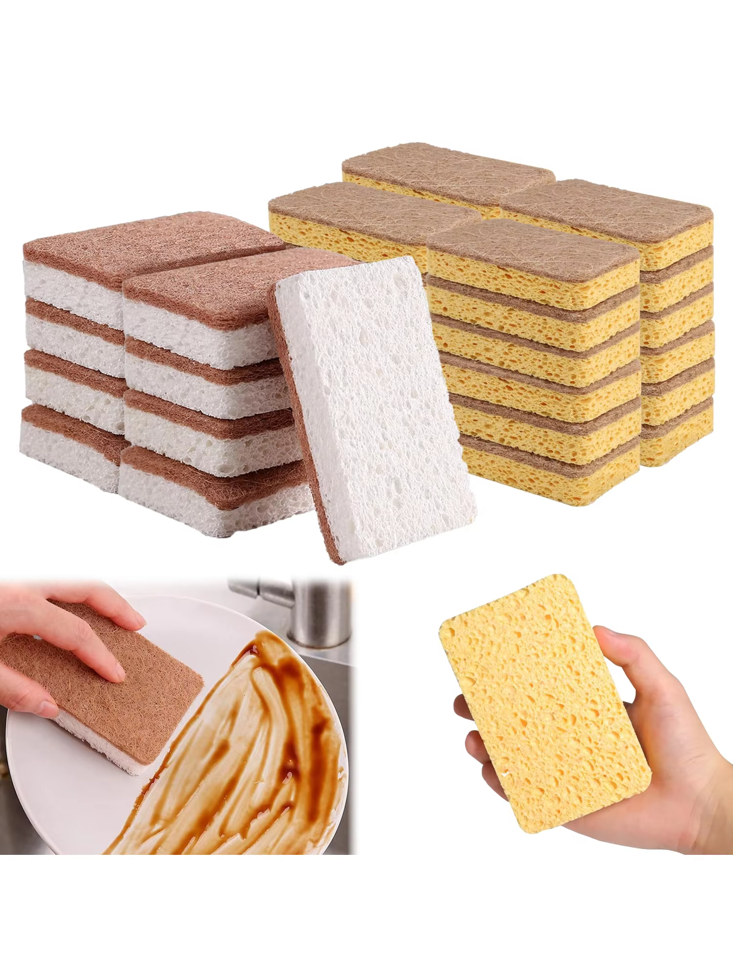 Éponge à récurer biodégradable en cellulose et noix de coco compostable-6 pièces de vaisselle en épo