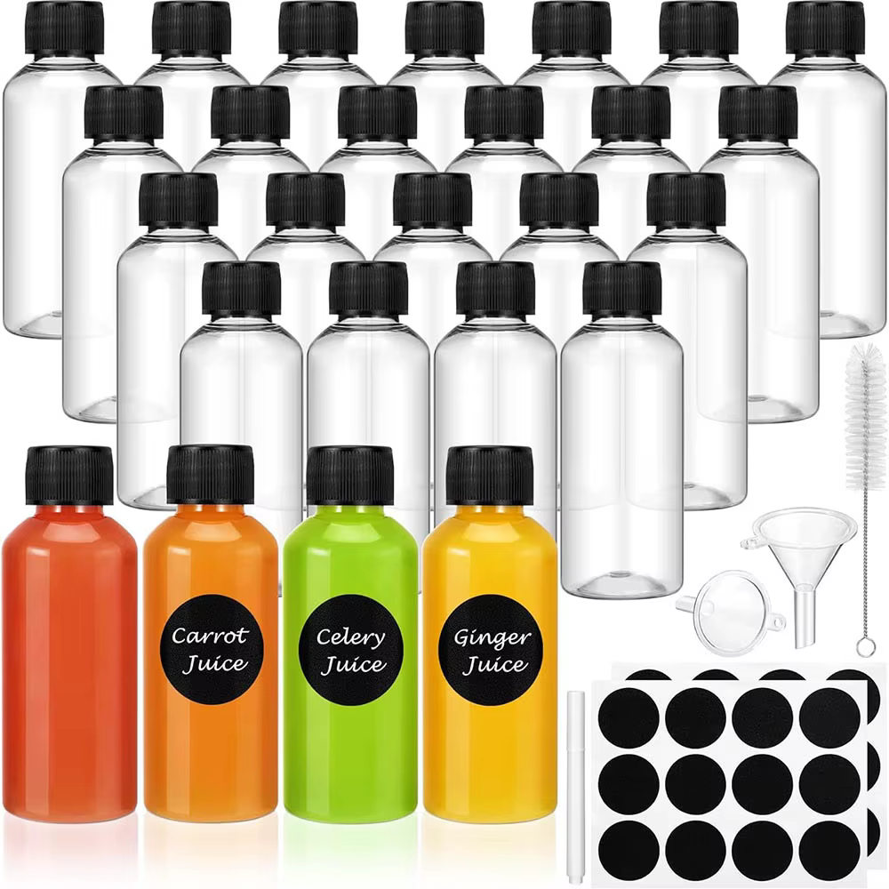 Mini bouteilles de gingembre en plastique réutilisables de 2oz, 16 paquets, bouteilles de jus étanch