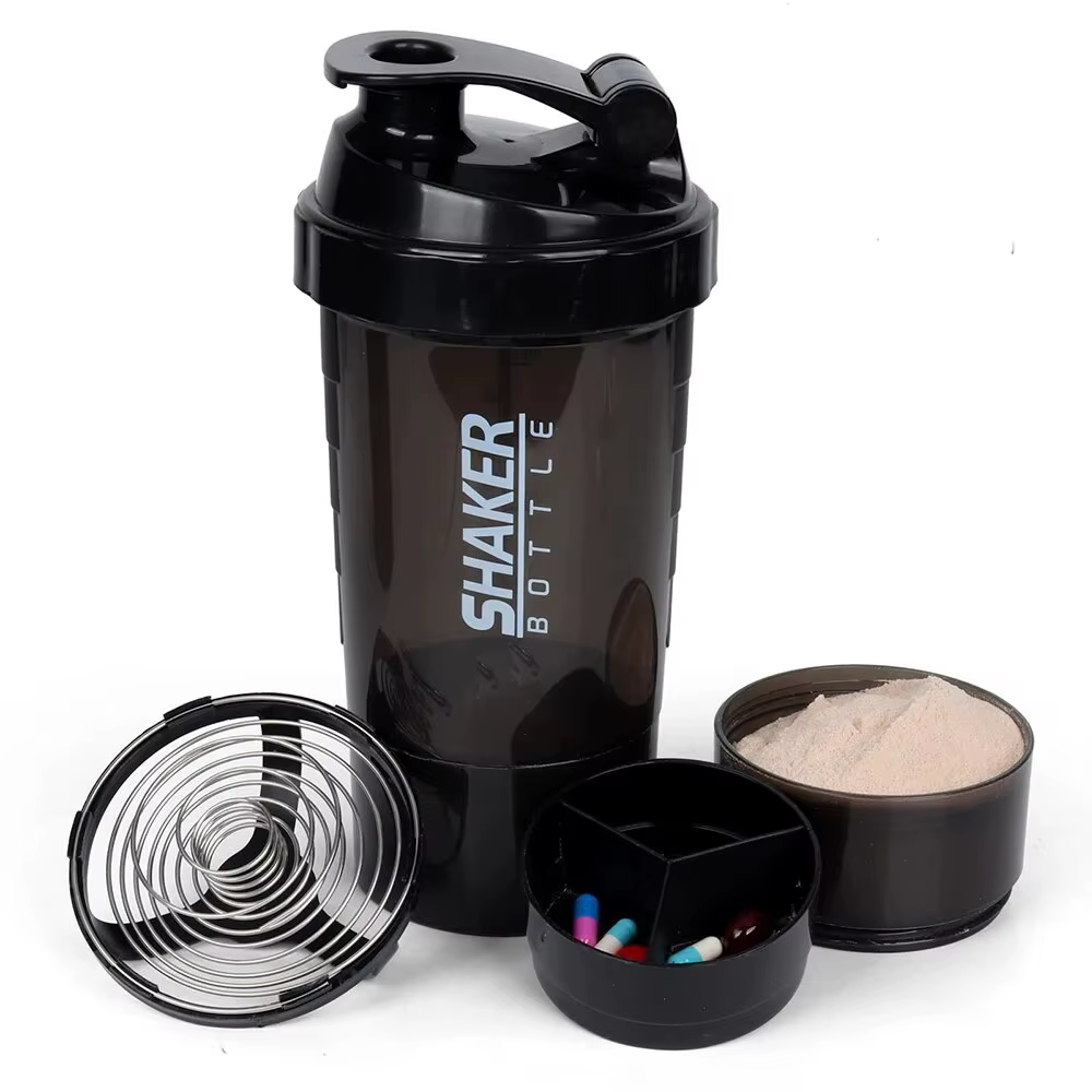 3 couches Shaker bouteille de protéines poudre Shake Cup bouteille d'eau tasse de mélange en plastiq
