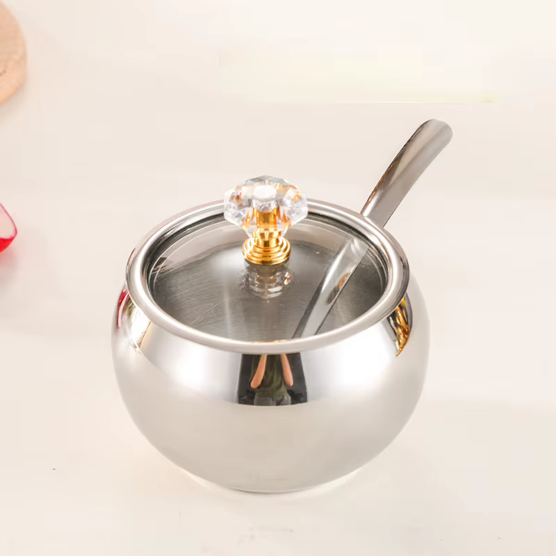 Pots à condiments de cuisine domestique en or et argent, pour servir sucre, poivre, sel, épices, bol